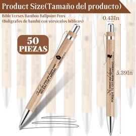 Fumete 50 Pcs Christmas Bible Verse Pens Bamboo Christian Pen Wooden Inspirational Quotes Ballpoint Bulk Religious Church Gift for Coworker Employee Women Pastor Teacher(Brown,Spanish)