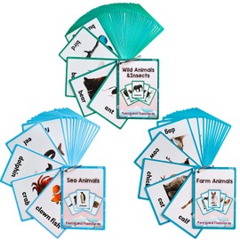 Lilias Wild Animals / Farm Sea Flash Cards, English Words Learning Pocket Card for Toddlers, Toddler Toys, Supplies Kindergarten Preschool, 3 Themes Set, WC007,008,009