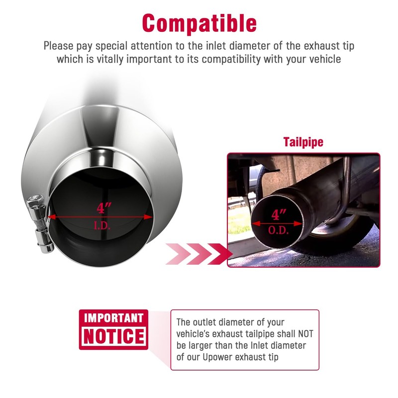 Upower 4 Inch Inlet Exhaust Tip, 4" Inlet 7" Outlet