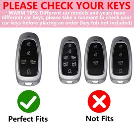 Simocky Fit for Hyundai Key Fob Cover with Diamond Keychain, Compatible with Hyundai 2020-2023 Sonata Santa fe Tucson Smart Key Protector for Women (5 Buttons, Silver)