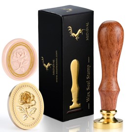 Wax Seal Stamp - Embossed Rose Flower, Oval Brass Head with Wooden Handle