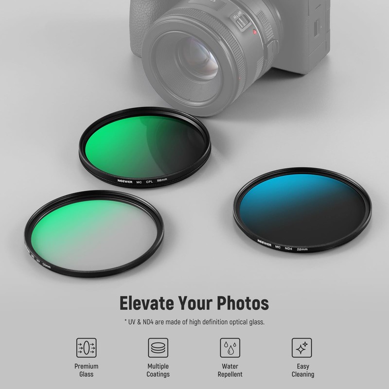 Neewer 58mm UV/CPL/ND Lens Filter Kit with Hard Shell Storage