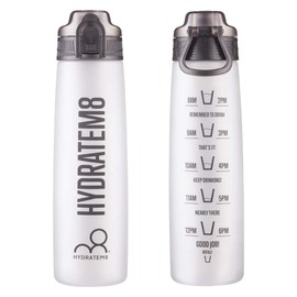 HYDRATEM8 - Active Motivational Sports Water Bottle with Time Markings, BPA Free, Drinks Bottle, 32oz - Frosted