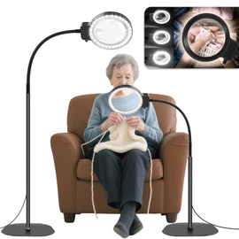 10X 30X Floor Magnifying Glass with Light and Stand,36 LED Flexible Gooseneck Magnifying Lamp, Adjustable Brightness Large Lighted Magnifiers for Reading,Sewing,Crafts,Painting,DIY,Close Work