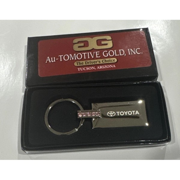 TOYOTA Rectangular Silver Key Ring PINK Jewels Jeweled NEW IN