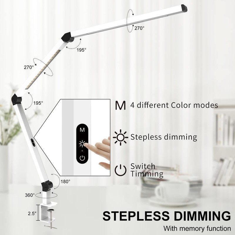Micomlan LED Desk Lamp with Clamp, Dual Light Table Lamp