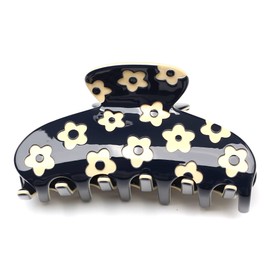 Large Flower Pattern Hair Clip Hair Clip Hair Claw Tightly Wrap Hair Accessory Cute Adult Korean Women's 1 Piece (9 x 4.5 cm, Navy Daisy)