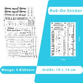 FloraVigo Rub On Sticker, Approx. A5 19 x 14 cm, Sayings, Wipeable Film for Birthday, Keraflott, Wedding, Home, Furniture, Glass, Wood, Photo Album, DIY, Sticker Aesthetics (4 Pieces) (Home)