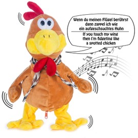 Goods & Gadgets Dancing Gockel with Melody Plush Toy Rooster Singing Stuffed Toy Chicken - Plays Melody and Flutters Wild Through the Area