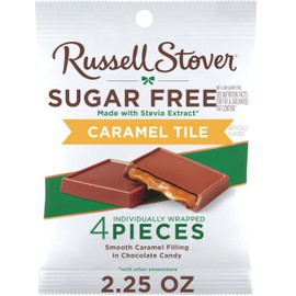 RUSSELL STOVER Sugar Free Caramel Chocolate Candy Tiles, 2.25 oz. bag (Pack of 10)