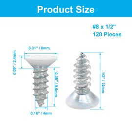 LifCratms 120Pcs White Screws #8 x 1/2", White Flat Head Screws White Phillips Drive Self Tapping Screws Stainless Steel White Wood Screws