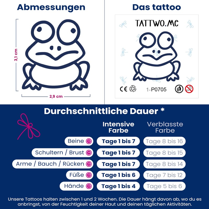 Tattwo.me 2 Week Waterproof Temporary Plant Tattoos - Frog -