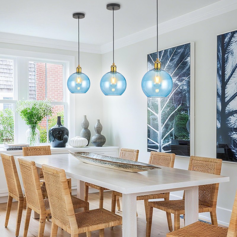 Blue Glass Pendant Lights Kitchen Island Lighting Globe Pendant Light