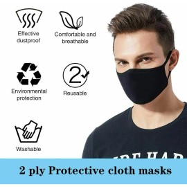 (5 Pieces)  Soft  Unisex Double Layer Cotton Face Black Mask Reusable & Washable