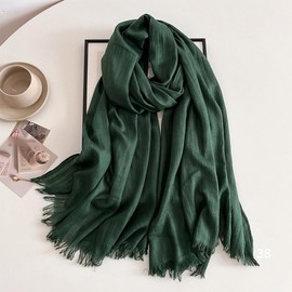 Canxiaoba Women's Cotton and Hemp Scarf Solid Color Wrinkled Four Seasons Versatile Silk Scarf Long Sunscreen Solid Color Fashion Shawl (Deep Green)