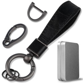 Aotoyou Short Key Chain, Leather Key Ring with Key Ring for Keys, Car Keys, Charms (Black)