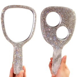 Bling Bling Handheld Mirror - HD Portable Compact Makeup Mirror with Rhinestone Accents - Luxury Desktop Cosmetic Mirror Gift (Silver)