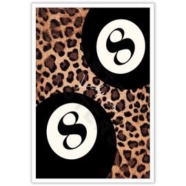 LAGSJUR Trendy Black Leopard 8 Ball Canvas Picture Poster Funky Maximalist Dopamine Wall Decor Gallery Home Bedroom Room Decor Aesthetics 12X18 in Unframed