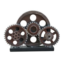 Rmdusk Industrial Steampunk Gear Train Figurine, Cog Wheel Statue, Resin Model, Home Bar Décor Ornament 7.7" H Copper