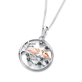 Old English Jewellers 925 Sterling Silver & Rose Gold Emerald Cz RED ROBIN Pendant Necklace + 16 18 20 inch Chain (16)