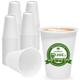 PULOSPACK 100 Count 12 oz Disposable Paper Coffee Cups – Thickened White Paper Cups for Hot/Cold Drinks, Leak-Free Food Safe Paper Cups for Home, Office, Party, Events