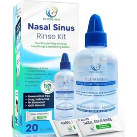 Sinus Rinse Kit, Squeeze Bottle, Neti Pot,+20 Salt sachets, Original Plusqmed,Nasal wash, Sinus Rinse, Adults, Children, Nose Shower for Nose Cleaning and Nasal Flushing,