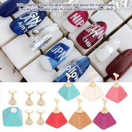 Magnetic Nail Tip with Nail Art Practice Stand Base - Alloy Magnets Holder/ Marble Base for Nail Art Display 5+1Pcs (Beige)