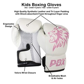 JP Kids Boxing Gloves - 2oz / 4oz Maya Hide Leather, Child Friendly Design with Closure System (White/Pink, 2 oz)