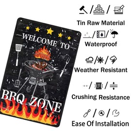 Welcome to BBQ Zone Vintage Metal Sign - Grilling and Barbecue Decor for Outdoor Camping - Wall Tin Sign 8x12 Inch