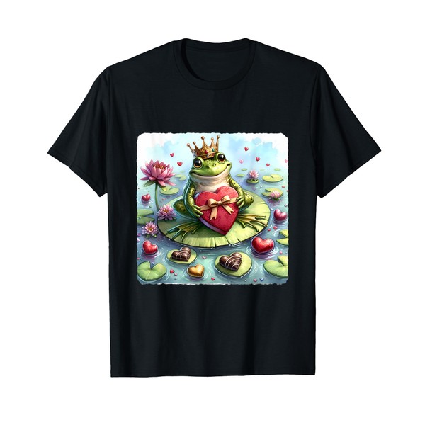 Frog Awaits Valentine's Princess With Chocolates On Lilypad T-Shirt