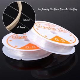 6 Pcs Elastic Bead Thread, 0.5mm 0.8mm Clear Elastic String Bracelets String Stretchy Bead Cord Clay Bead String Crystal String for DIY Jewellery Making Necklace Bracelet Beading