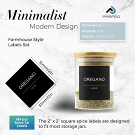 184 Spice Jar Labels, Prefdo Minimalist Preprinted Black Sticker White Text, Waterproof Seasoning Label Stickers for Pantry Spice Organization（Black）