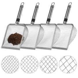 4 Pcs Gardening Soil Sifters - Garden Sifters with Handles, Stainless Steel Sieve Sifters, Gardening Compost Sifters for Sands, Rocks, Dirts, 0.08"/0.11"/0.18"/0.2" Mesh