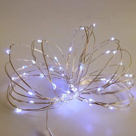 Set of 2 Battery Operated Mini Led String Lights,Dewdrop Lights with Timer 6Hours on/18Hours Off for Indoor Outdoor Wedding Christmas Party Decorations,50 Count LEDs,18 feet Silver Wire(Cold White)