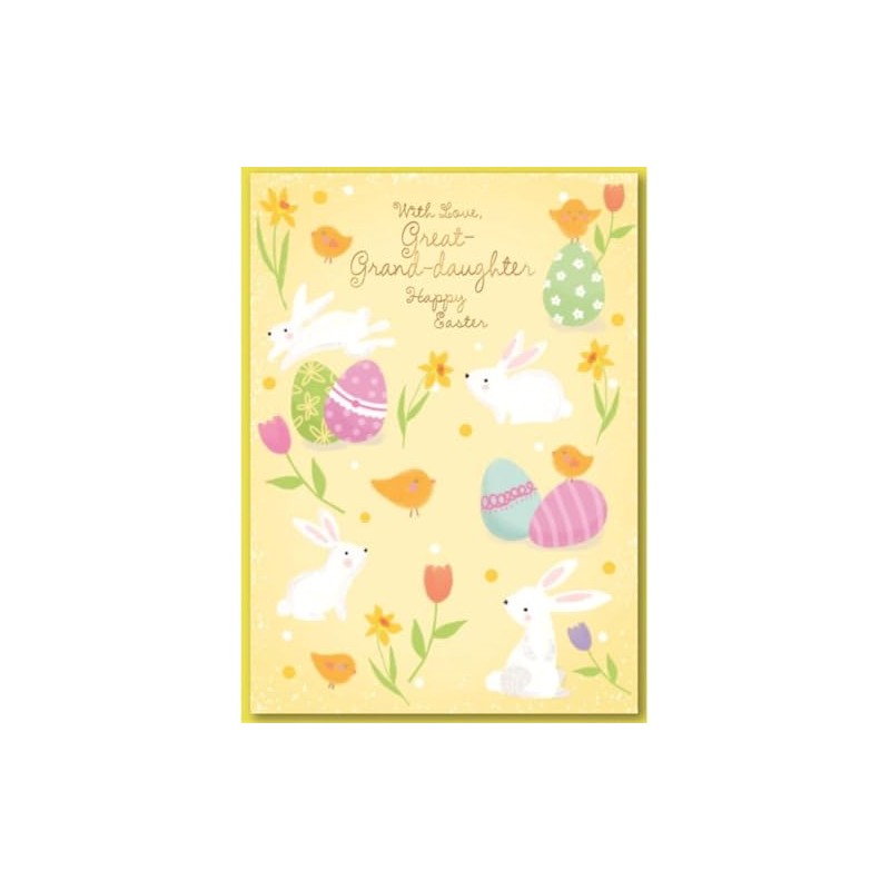 Simon Elvin Great-Granddaughter Easter Card, Yellow Spring Design with Bunnies