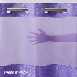 Furlinic Purple Small Stall No Hook Shower Curtain with Snap in Liner,Waffle Weave Heavy Duty Fabric Waterproof Bathroom Curtains,Washable Shower Curtain Set with See Through Window 36x72 Inch