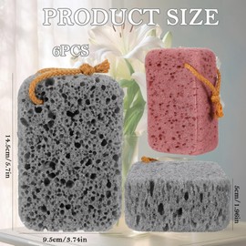 Shower Sponges for Men, 6 Pack Large Exfoliating Bath Sponges, Body Sponges for Shower with Hanging Rope, Gentle Cleaning for Sensitive Skin, Red Brown and Gray, 14.5 * 9.5 * 5 cm