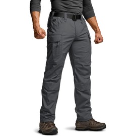 CQR Men's Flex Stretch Tactical Pants, Water Resistant Ripstop Cargo Pants, Lightweight EDC Outdoor Work Hiking Pants, Intense Charcoal, 30W x 30L