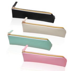 JNYUTEEN Set of 4 Leather Pencil Case Small Pencil Case Faux Leather Small Pencil Case Small Pencil Case Aesthetic for Cosmetic Storage and Stationery, multicoloured, Leather pencil case