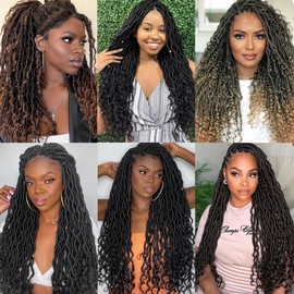 Kachanaa 18 Inch Pre-looped Goddess Locs Crochet Hair 7 Packs Ombre Blonde Curly Wavy New Faux Locs Braiding Hair Long Synthetic Soft Locs with Curly Ends /T27#
