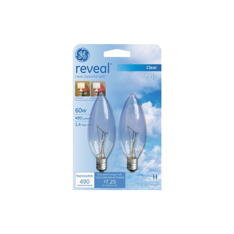 GE Lighting 48714 60-Watt 490-Lumen Reveal Blunt Tip Light Bulb