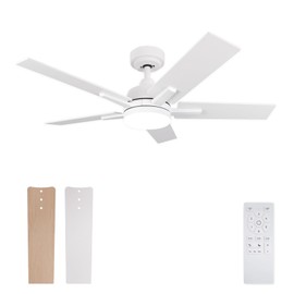 Viossn 42 Inch Ceiling Fans, White Ceiling Fan with Remote, Ceiling Fans with 6-Speeds Reversible Motor, Ceiling Fan with 5 Two-sided Blades Dimmable Noiseless for Indoor Bedroom/Outdoor
