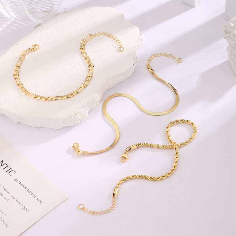 CAROVO Gold Ankle Bracelets for Women 14K Real Gold Plated