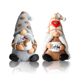 iStatue Coffee Gnomes - Set of 2 Resin 4-inch Swedish Collectible Figurines Couple and Coffee Bar Accessories for Counter Valentine Decor (Coffee Gnomes)