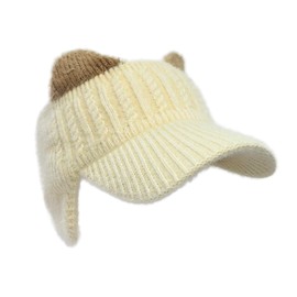 TRADERPLUS Winter Knitted Visor Beanie, Ponytail-Compatible, Warm Earflap Design (AU, Alpha, One Size, Beige)