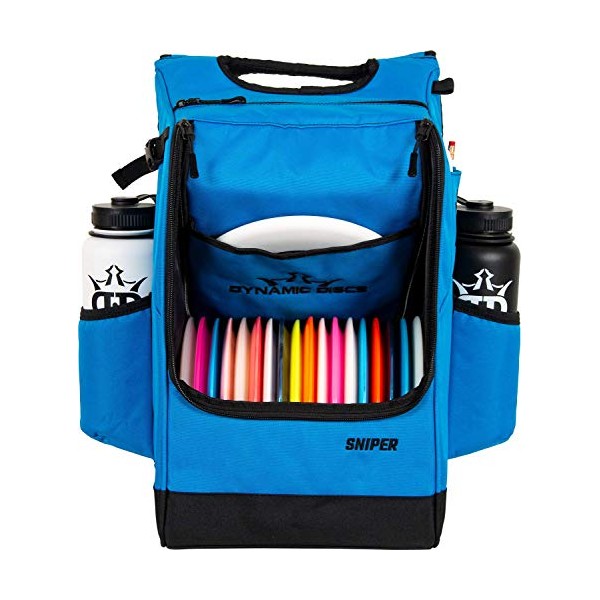 Dynamic Discs Sniper Disc Golf Backpack | 16 Disc Main Storage Compartment | Deep Top Zippered Pocket to Hold Additional Disc Golf Accessories | Two Water Bottle Holders (Cobalt Blue)