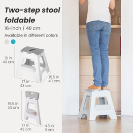 Vigar Compact Step Stool Foldable, 16-inch Two-Step Stools for Adults up to 330 Pound, Lightweight Stool, Non-Slip Folding Step Stool, Gray