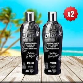 Pro Tan Bodaciously Black 50XX Ultra Dark Tanning Lotion 250 ml – 2 Pack with Detangling Hairbrush – Instant Bronzing Beads, Deep Hydration & Herbal Indoor/Outdoor Formula