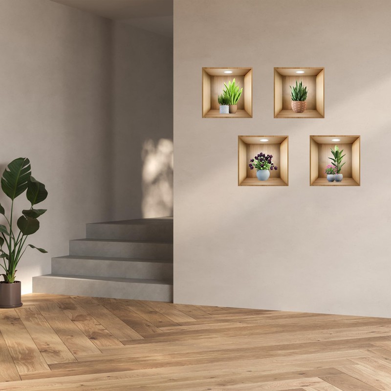 4 adesivi da parete con piante 3D, 30 x 30