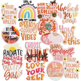 Iron-on Patches 16pcs Logo Embroidered Appliques Patch Repair for Clothing Funny Cute Sew on Patch for Clothes Hat Jeans Jacket DIY Accessories (Slogan)